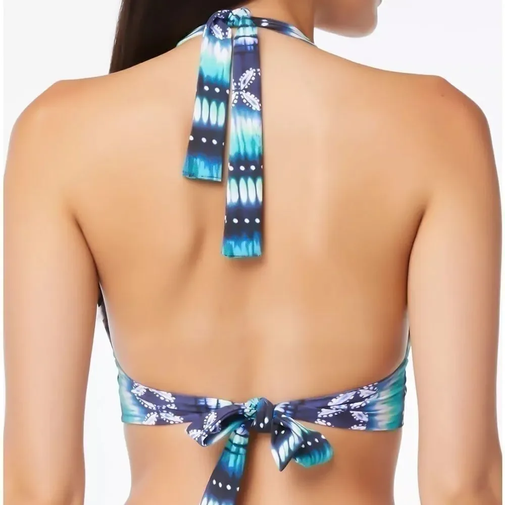Bleu by Rod Beattie Lace-Up Halter Bikini Top Women's 14 Navy Blue padded swim